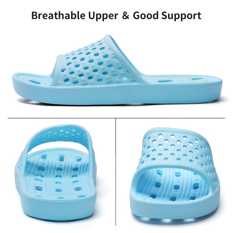 Xomiboe Shower Shoes Men Women Non Slip Bathroom House Slippers College Dorm Room Essentials for Girls Kids Shower Sandals Swimming Water Shoe (Light Blue,EU38-39) - Image 4